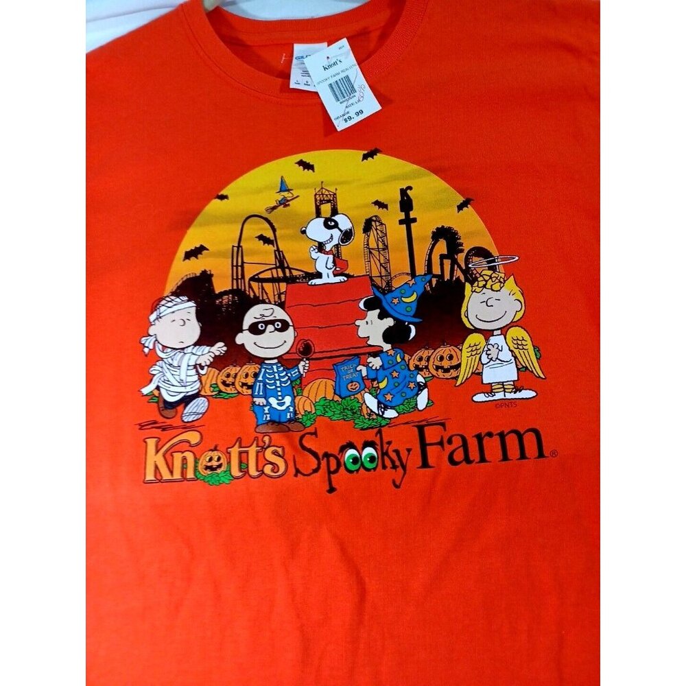 Vtg NWT Knotts Spooky Farm Peanuts Halloween T-Shirt Orange Vtg Youth L … - Picture 3 of 6